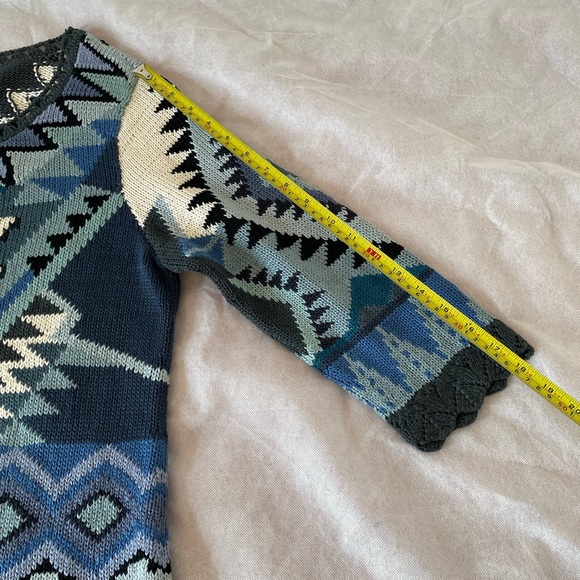 Peruvian Connection Geometric Multicolor 100% Pima Cotton Button Down Cardigan - Picture 7 of 11